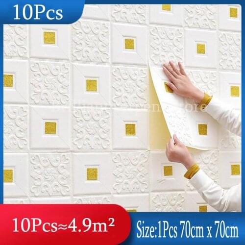 10pcs/lot 3D Stereo Wall Stickers Foam Wallpaper Self-Adhesive Ceiling Decorative Stickers Room Bedroom TV Background Wallpaper