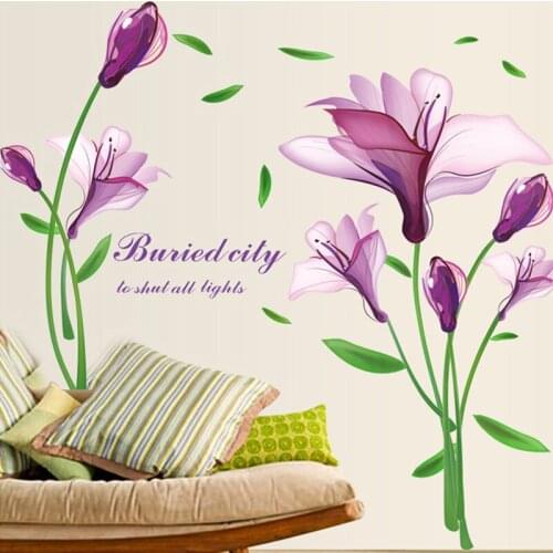 DIY Romantic Cozy Purple Flowers Wall Stickers Self-adhesive PVC Plants Mural Poster Home Decor Living Room Window Glass Decals