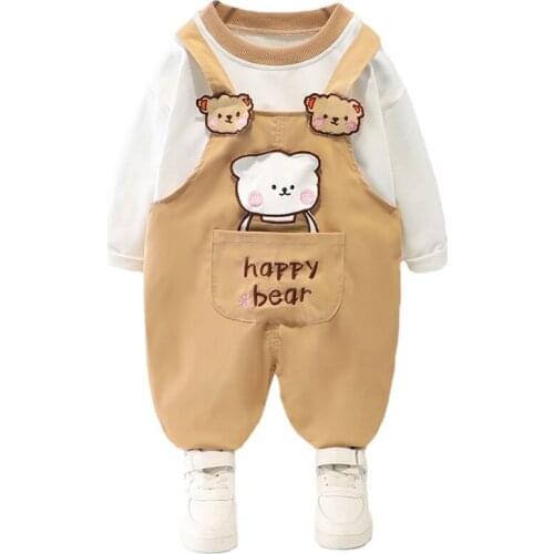 2021 New Spring Autumn Baby Set Cute Kids Cartoon Cotton Pullover+Overalls Pants/2Pcs Suits for Boys Children Girls Clothing