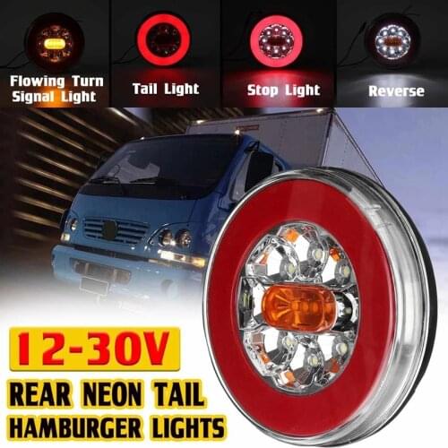 NEW-Round LED 4 in 1 Truck Tail Light 12-24V Dynamic Tail Turn Signal Reverse Rear Brake Stop Light for Trailer Lorry RV