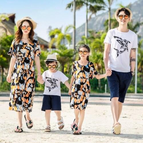 Mother Father Kid Matching Outfit Summer Dress 2021 New Mommy and Me Clothes Mom Son Outfits Daddy Baby Mini Boy Shirt Pants