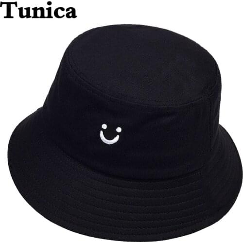 Fashion 3D Embroidered Fisherman Hat Smiley Panama Bucket Hats Outdoor Sports Sun Cap Pure Cotton Cartoon Casual Caps