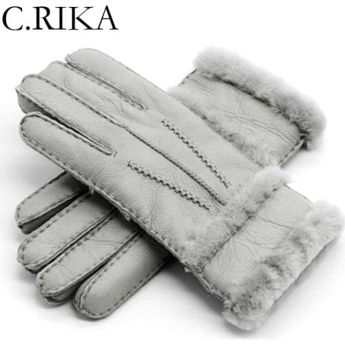 100% Sheepskin Genuine Leather Gloves Fashion Men Women Winter Autumn Warm Fleece Snow Mittens Outdoor Five Finger Wrist Gloves
