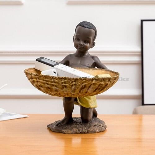 Resin African Boy Storage Portrait Ornaments Creative Vintage Interior Decoration Craft Figurines Key Snack Storage