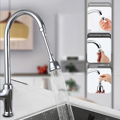 Stainless Steel Transparent Water Sink Filter Faucet Sprayer Anti-Splash 3 Gears Pressurized Faucet Extender for Kitchen