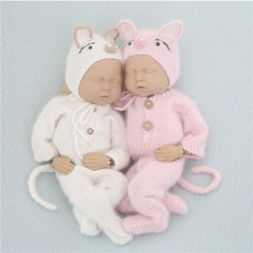 Luxury Fluffy Footed Romper Newborn Girl Boy Pig Hat Knitted Piggy Bonnet Infant Footie Photography Props Baby Photo Outfit
