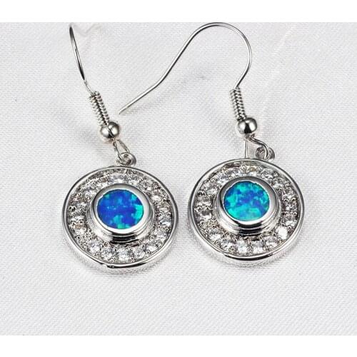 Blue Opal & CZ Earrings Silver Plated New Fashion Jewelry Wedding Earrings for Women Gift ER328
