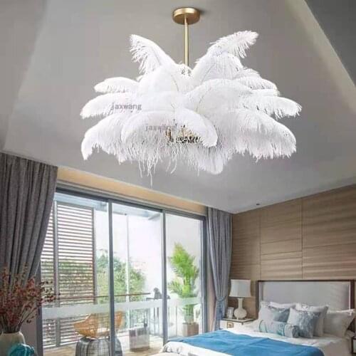 Nordic Natural Ostrich Feather LED Pendant Lights for Bedroom Decoration Pendant Lamp Hanging Lamp Indoor Castle Indoor Lamp
