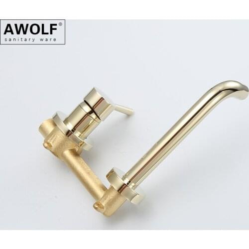 Bathroom Basin Faucet Tap Shiny Light Gold Wall Mounted Zirconium Gold Solid Brass Mixer Spout For Lavatary Sink ML8036