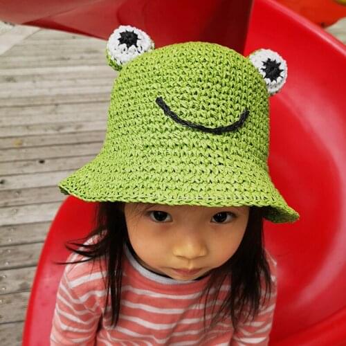 Cute Kids Frog Bucket Hat For Boys Girls Summer Spring Child Straw Sun Hats Cartoon Big Eyes Outdoor Sunscreen Beach Cap