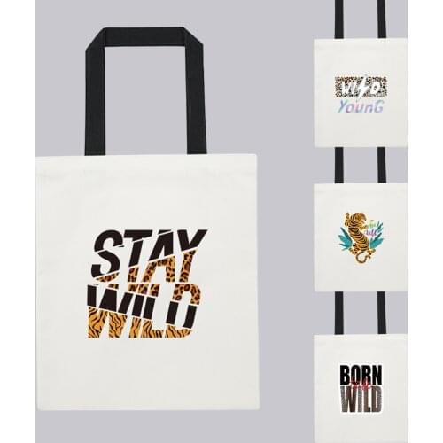 Womens Fabric Shopping Bags Fashion Leopard Letter Pattern Series Shoulder Bag Foldable White Print Canvas Tote Bag Shopper