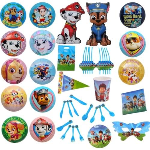 Paw Patrol Balloon Birthday Party Decorations Toys Favor Gift Bag Paper Cups Plates Knife Spoon Baby Tableware Kid Supplies