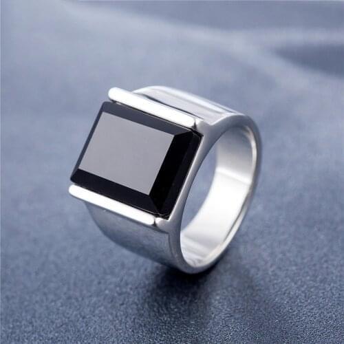 Mature Mens Gothic Retro Black Zircon Obsidian Ring Jewelry Punk Fashion Motorcycle Jewelry Gift