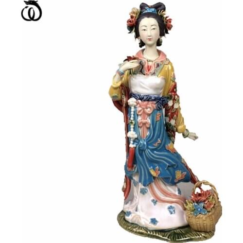 WU CHEN LONG Chinese Classical Daiyu Beautiful Women Statue Dream Red Chamber Lady Art Sculpture Ceramic Craft Home Decor R6933