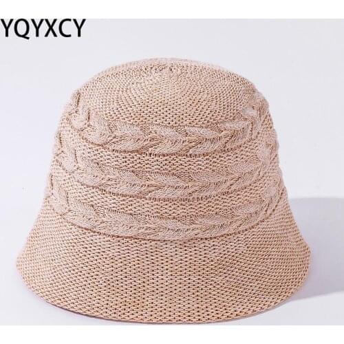 YQYXCY Bucket Hat Women Knitted Fisherman Cap Wide Brimmed Spring Summer Hats For Women Solid Color Gorro Casual Sunshade