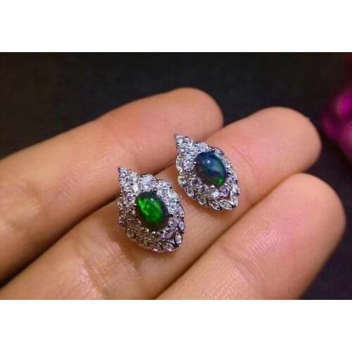 Female Party Jewelry New 100% Natural And Real Opal Earring 925 sterling silver Fine jewelry