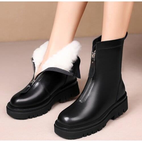 Y44 Women Chelsea Ankle Boots Designer Work Boot Winter Women Genuine Leather Zipper Autumn Martens Botas botas de mujer