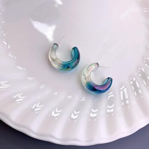 2021 New Korean Acrylic Letter C Gradient Blue Trendy Earings Hoop Earrings For Women Fashion Jewelry Party Gift Pendiente Mujer