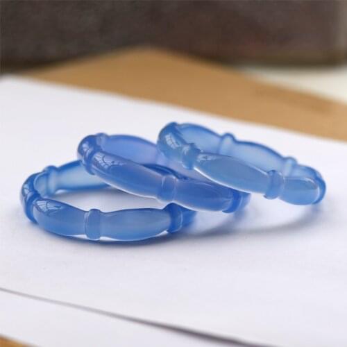 Natural Sky Blue Chalcedony Hand-carved Bamboo Bracelet Fashion Boutique Jewelry Female Blue Agate Beauty Bracelet