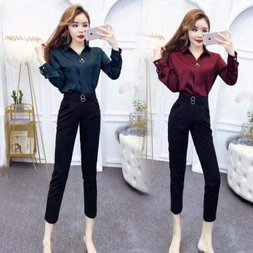 Women 2021 Spring Autumn New Fashion Clothes Set Female Long Sleeve Blouse Tops+ Pant 2 Piece Set Ladies Two Piece Suit C302