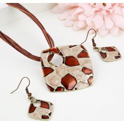 Retro Boho Jewelry Set Multilayers Leather Rope Choker Necklace Dangle Earring Sets Women India Jewelry Set