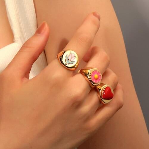 Woman Fancy Flower Ring Color Colorful Alloy Plant Party Adjustable Heart Ring Daily Wear Anniversary Gift Jewlery for Women