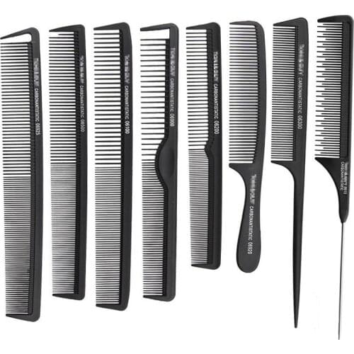 0611 Black Professional Combs Hairdressing New Tail Comb Carbon Anti Static Comb Hair Cutting Comb