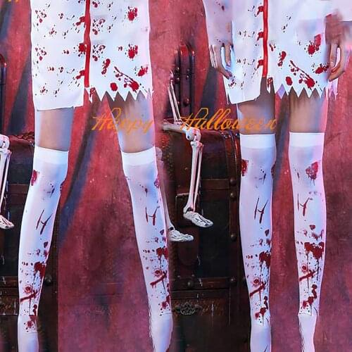 1 Pair Ladies Halloween Stockings Halloween Print Long Tube Knee Socks Masquerade Bloody Nurse Socks