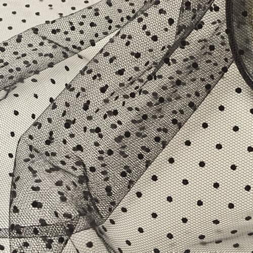 150CM Wide 2Yards White Black Flocking Polka Dot Mesh Tulle Fabric High Quality Bridal Dress Wedding Decoration Net Lace Fabric