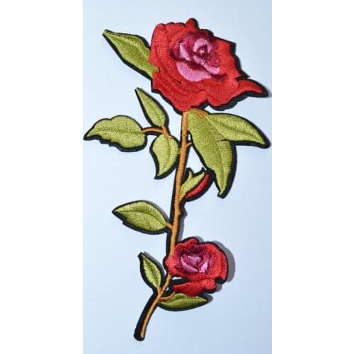 Red roses pair flowers floral retro boho appliques iron on patches (Size is about 15 * 8.5 cm)