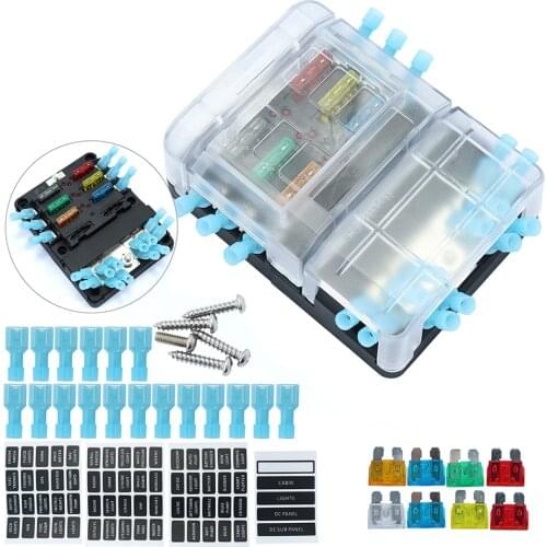 8Pcs Car Standard Blade Fuse 6 Ways Blade Fuse Box Holder Block with LED Indicator 18Pcs Terminals Fuse Box Holder with Bus Bar