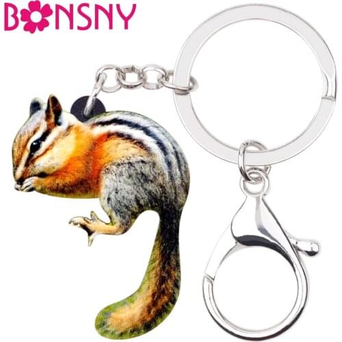 Bonsny Statement Acrylic Sweet Chipmunks Chippy Key Chains Keychain Ring Anime Animal Jewelry For Women Girls Handbag Car Charms