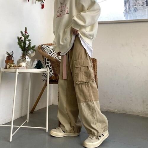 Harajuku cargo men oversized trousers 2021 spring autumn new fashion Japanese patchwork retro pocket straight casual pants trend