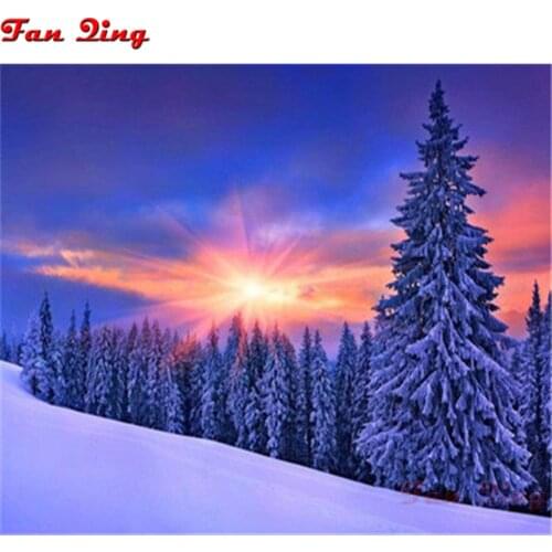 DIY Diamond Painting Wall Art Cross Stitch Picture Sunrise Snow Scenes 5d Embroidery Mosaic Handmade Sticker Home Decoration
