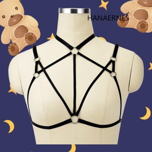 HANAERNES Women Bandage Bra Elastic Cage Bra Lingerie Punk Bondage Straps Sexy Women Leather Harness Underwear Garters