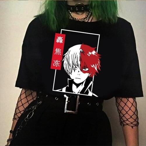 Harajuku Shirt Anime My Hero Academi T-shirt Women Men Shoto Todoroki Printed Funny Streetswear Shirt Tops