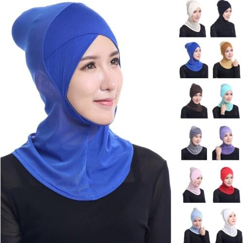 Niqab Hijab Muslim Women Solid Color Stretch Head Scarf Wrap Turban Islamic Underscarf Bonnet Overhead Headwear Inner Cap Ninja