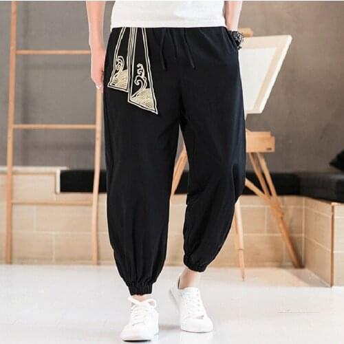 Chinese Style Harem Pants Men Joggers Sweatpants Japanese Streetwear Men Pants Linen Trousers Summer Men Pants 2021 M-5Xl 30040