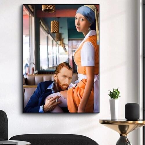 Classic Painting The Girl with Pearl Earrings The Spoof Van Gogh Funny Wall Art Print Canvas Poster for Home Decor