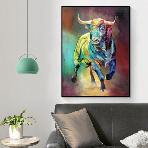 Colorful Cow Canvas Posters and Prints Bull Graffiti Wall Art Paintings Animal Pictures for Modern Home Decor Cuadros