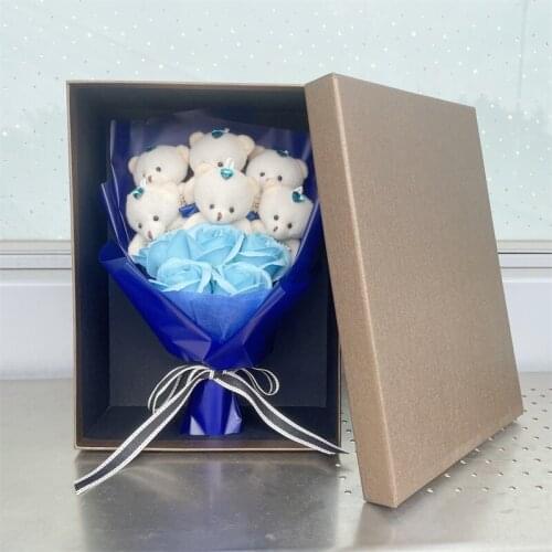 Kawaii Bear Plush With Rose Flowers Cartoon Bouquet Stuffed Animals Childrens Toys Holiday Gifts Christmas Presents