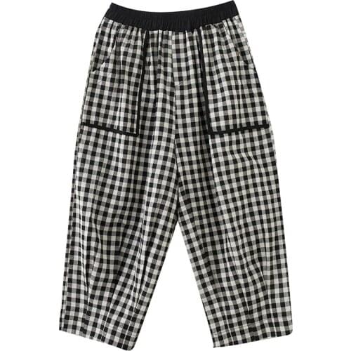 Fashion Retro Plaid Harem Cropped Pants Women 2021 Korean Harajuku Straight High Waist Casual Loose Long Streetwear Trousers