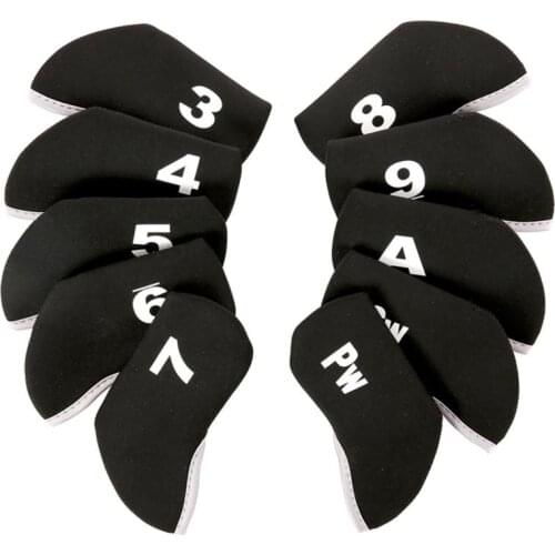 Mounchain 10PCS/Set Black Golf Plain Headcover Iron Cover Set for Cleveland Ping Mizuno Adams
