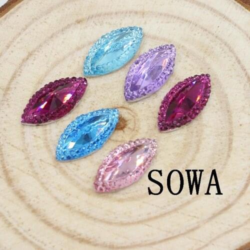 New About 7*15mm 30Pcs Flatback Resin Dotted Cat Eye Shape Cabochon Rhinestone Gems Crafts For DIY Decoration