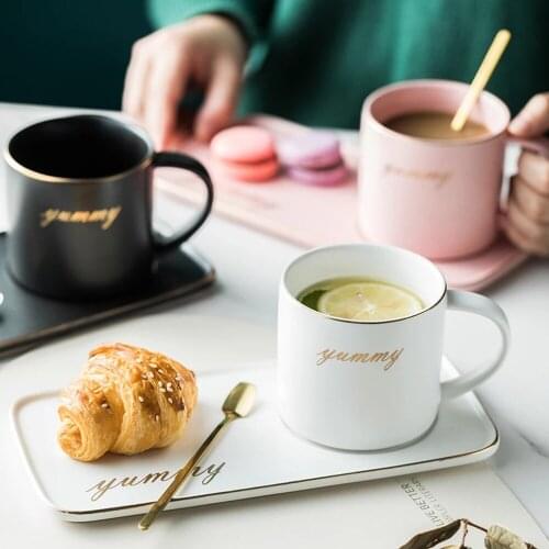 New European Luxurious Ceramic Coffee Cup Gold Spoon Saucer Mug Suit Creative Milk Cup Set Heat-Resistant Tea Cup