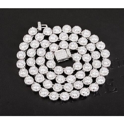 US7 7MM Latest Bling Round Baguette Necklace Iced out Cubic Zirconias Box Buckle Cuban Link Necklace For Hip Pop Fashion Jewelry