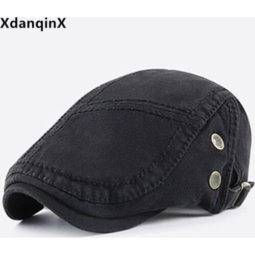 2021 New Solid Cotton Thick Line Beret For Men Mesh Breathable Tongue Cap Adjustable Size Washable Cloth Sports Cap Snapback Cap