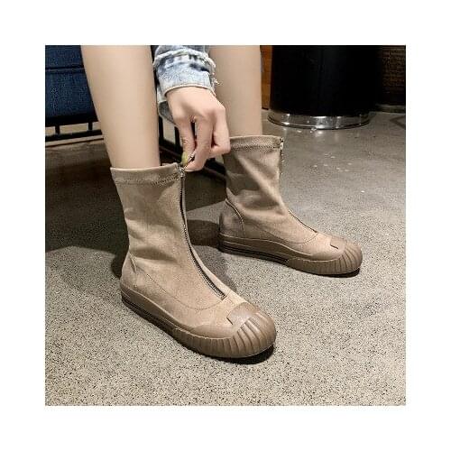 2021 New Autumn New Fashion Shell Head Front Zipper Rhinestone Stretch Boots Martin Boots Booties Front Zipper Boot