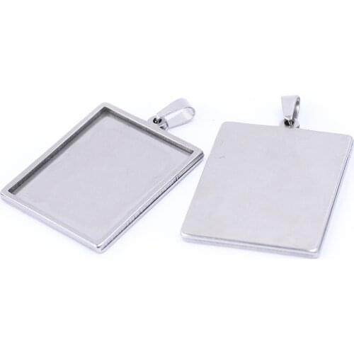 3pcs Stainless Steel Rectangle Cabochon Base Settings 25x30mm Dia Blank Pendant Trays For Necklace Keychain Craft Making