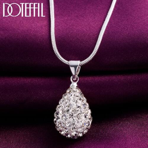 DOTEFFIL 925 Sterling Silver 18 Inch Water Drop Pendant AAA Zircon Necklace For Women Fashion Wedding Party Charm Jewelry